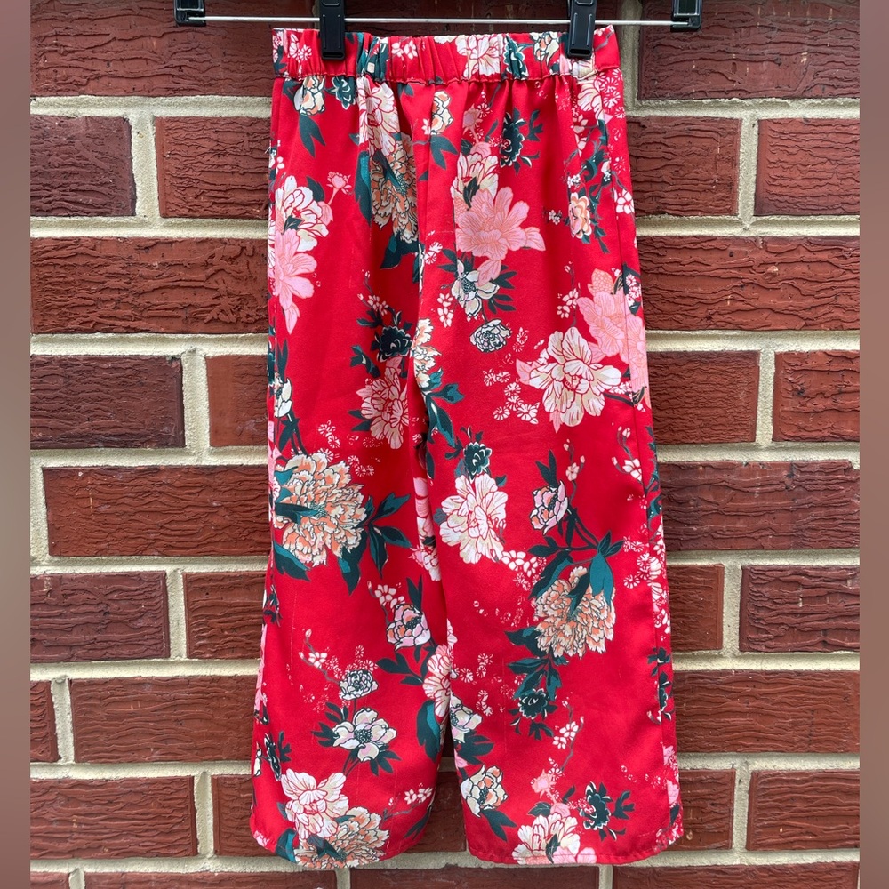 River Island Floral Red Wide-Leg Pants Size 3Y Girls